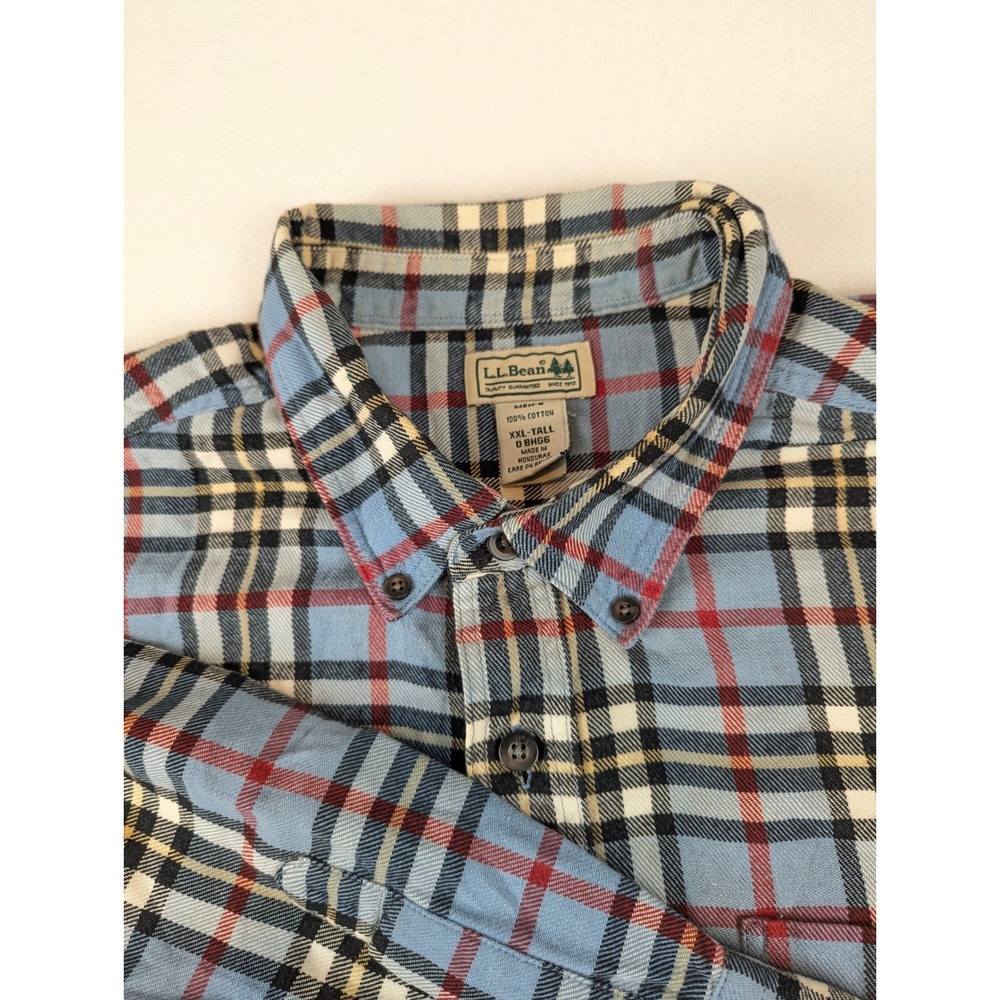 LL Bean Mens XXL Tall Flannel Shirt Blue Red Plaid Cotton Button Down 0BHG6 - Picture 6 of 14